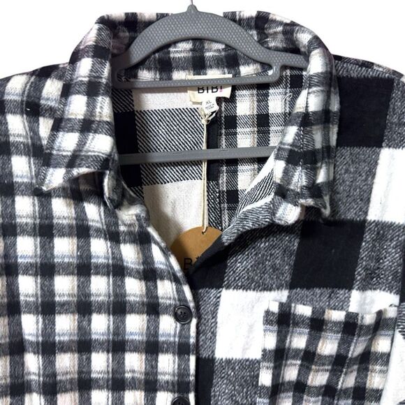 BiBi Black & White Plaid Fleece Button Down Long Sleeve Shirt Size XL NWT - Picture 13 of 13